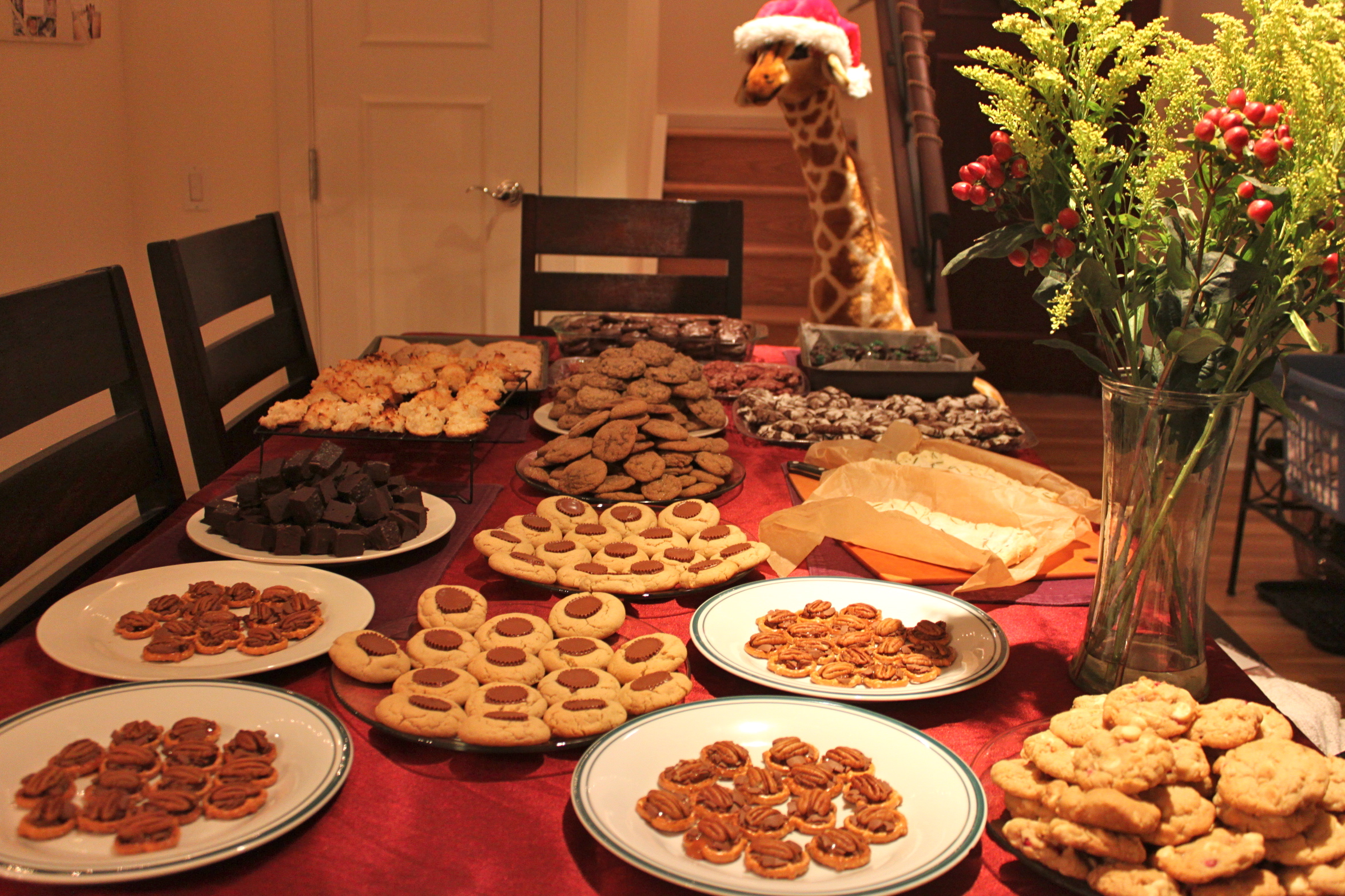 See?  There's our Christmas giraffe (seen here holding court over the results of last weekend's Christmas Cookie Bake-a-Palooza).