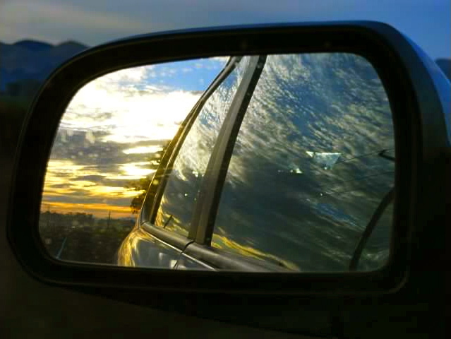 The New Zealand sunrise in our sideview mirror.